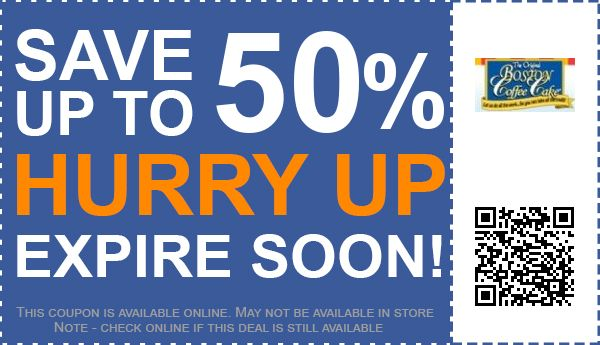 Boston Coffee Cake Coupons 50 off Coupon, Promo Code Nov
