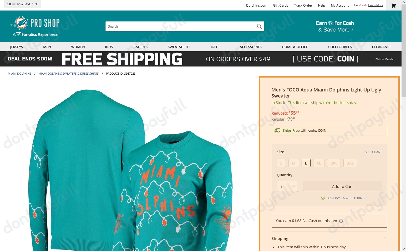 Men's FOCO Aqua Miami Dolphins Light-Up Ugly Sweater