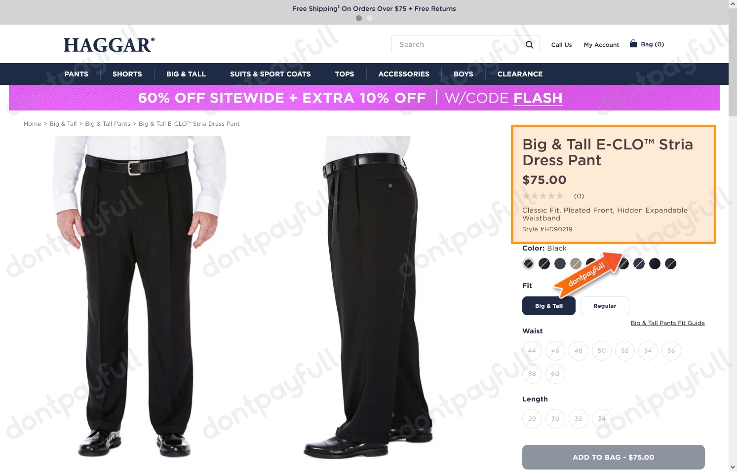 Haggar Men's Big & Tall E-CLO Stria Pleat Front Dress Pant Classic Fit  HD90219