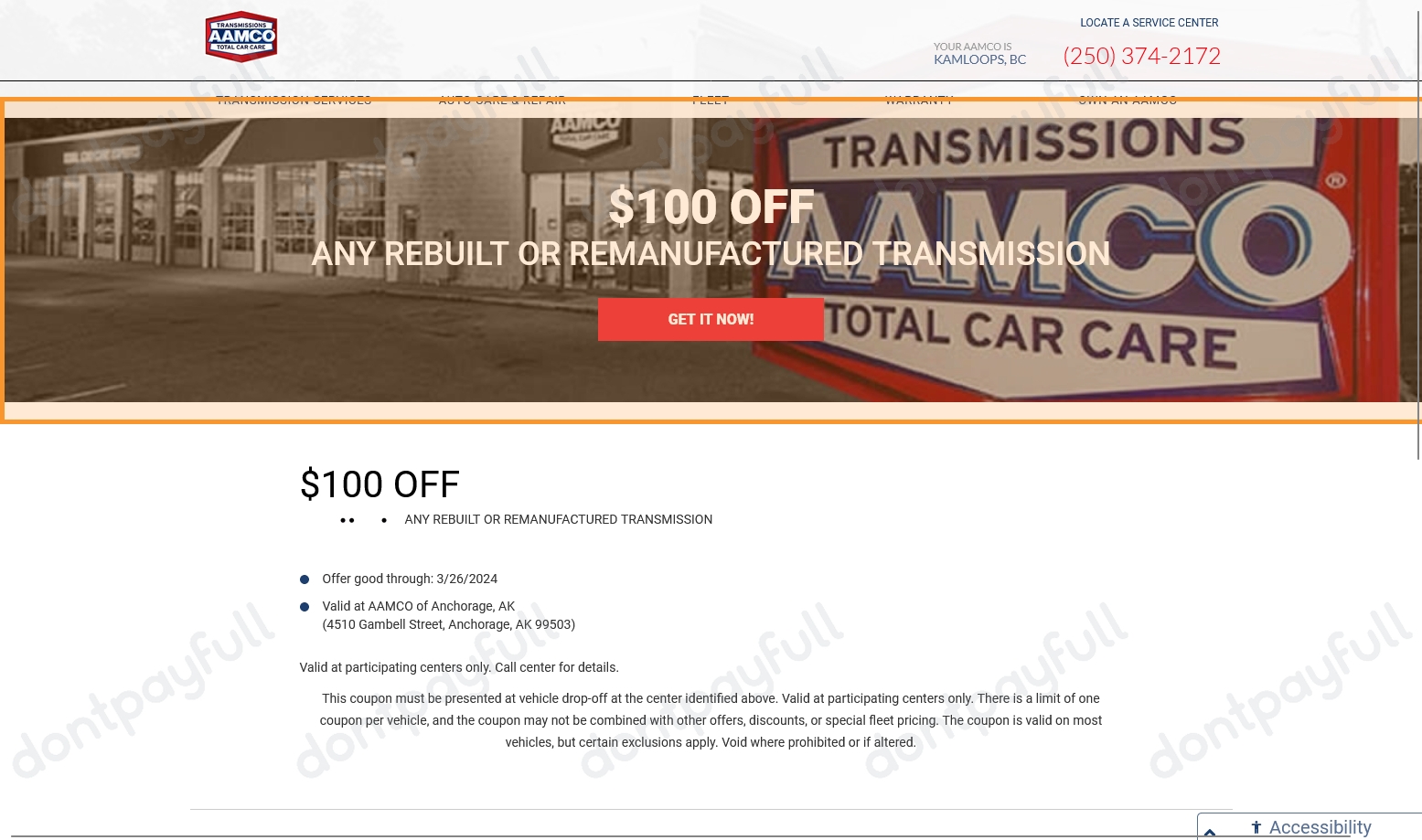 AAMCO Transmissions Centers Coupons (100 Discount)