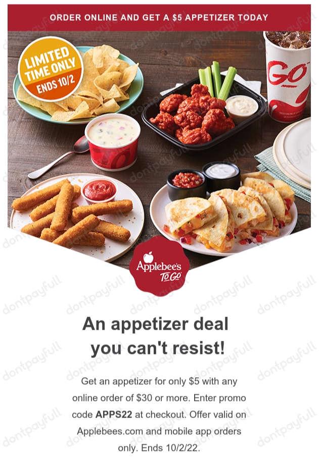 20% Off Applebees Coupons, Promo Codes & Free Shipping