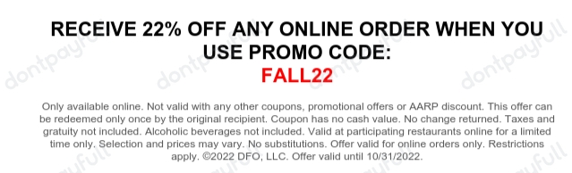 22% Off Denny's Coupons, Vouchers & Free Shipping
