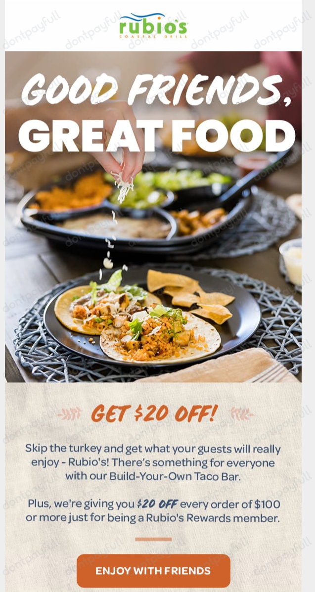 Rubio's Coupons ($20 Discount) - Nov 2022