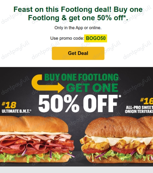 I discovered a forgotten Subway code for a footlong discount