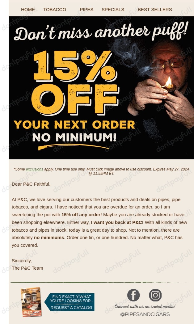80 Off Pipes and Cigars COUPON (36 ACTIVE) May 2024