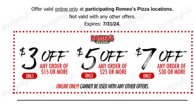 50% Off Romeos Pizza COUPON ⇨ (16 ACTIVE) July 2024