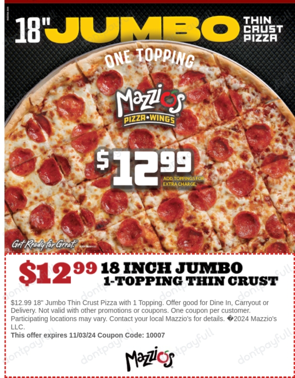 5 Off Mazzio's COUPONS (13 ACTIVE) October 2024