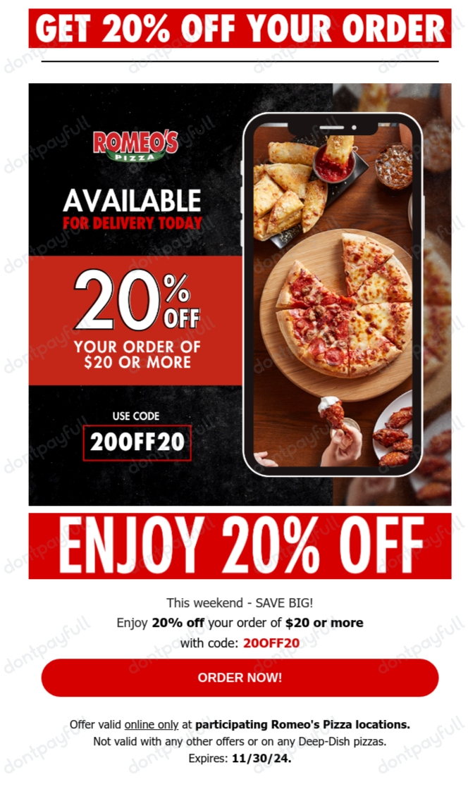 20% Off Romeos Pizza Coupons (14 Active) December 2024