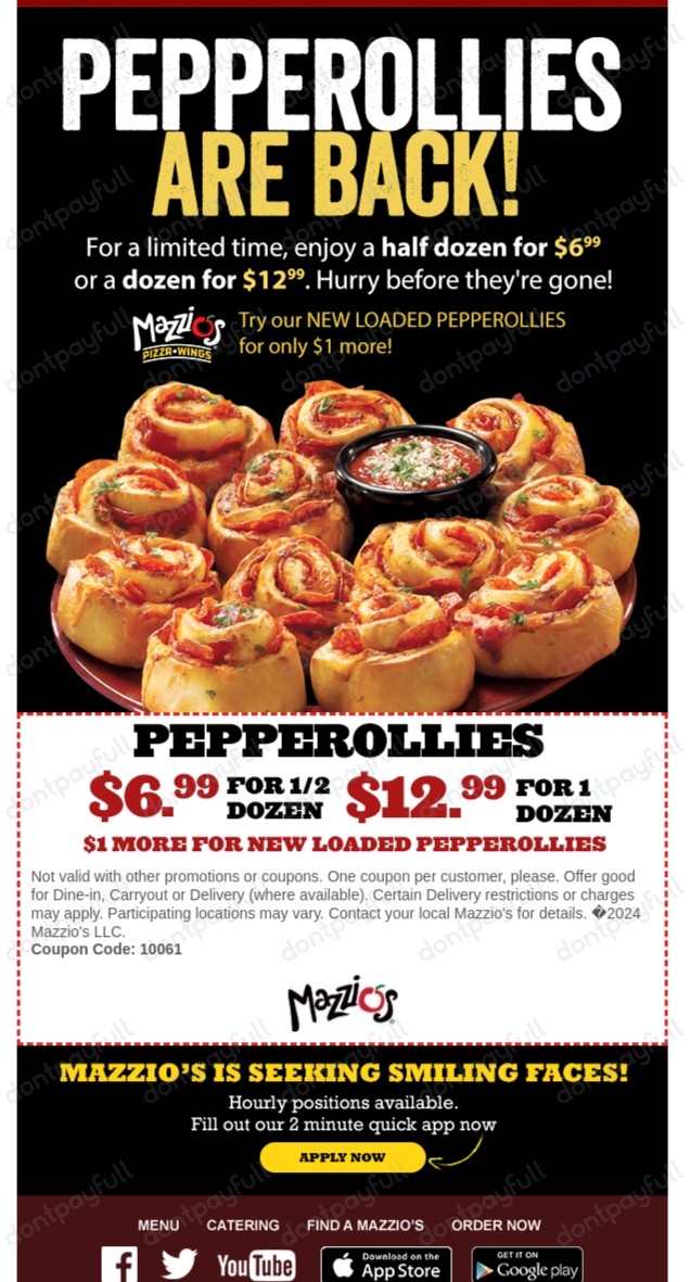 5 Off Mazzio's Coupons (10 Active) November 2024